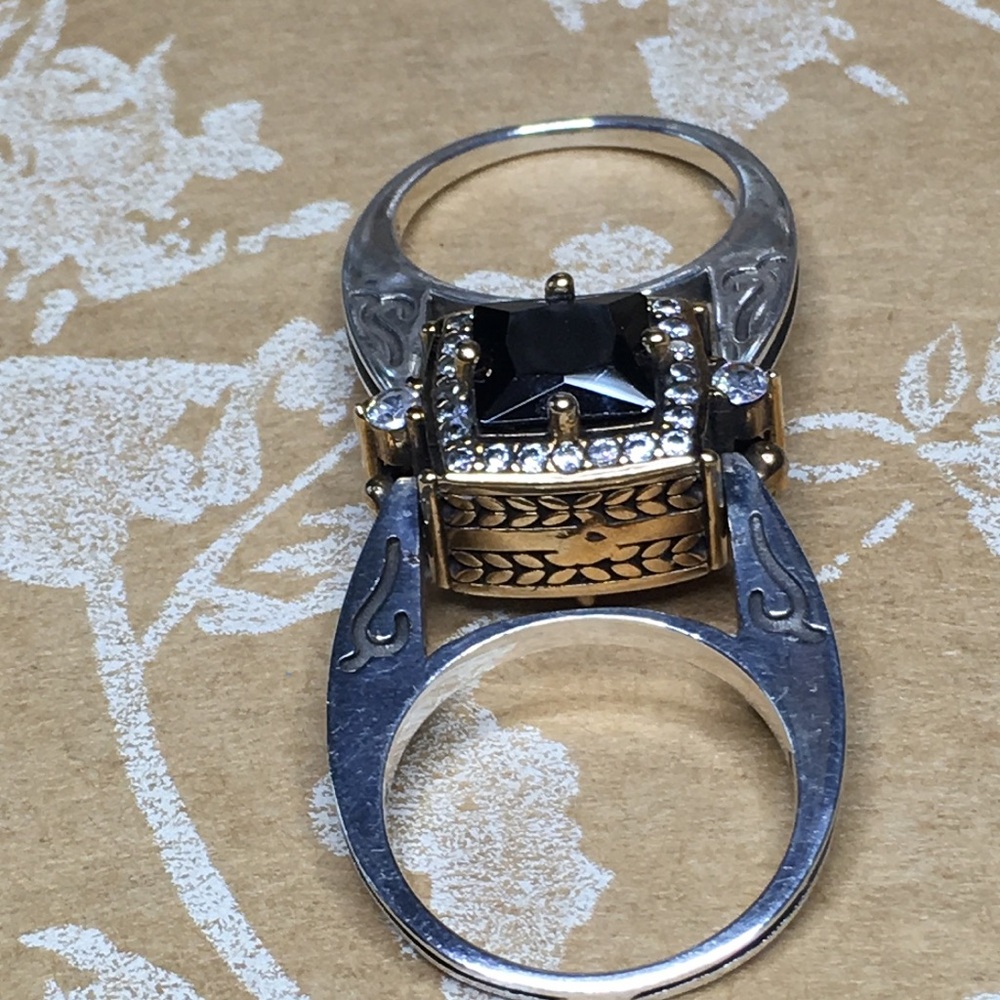 SALE Elegant 925 Sterling Silver & Gold 2 sided Flip Ring with stones - Picture 13 of 14
